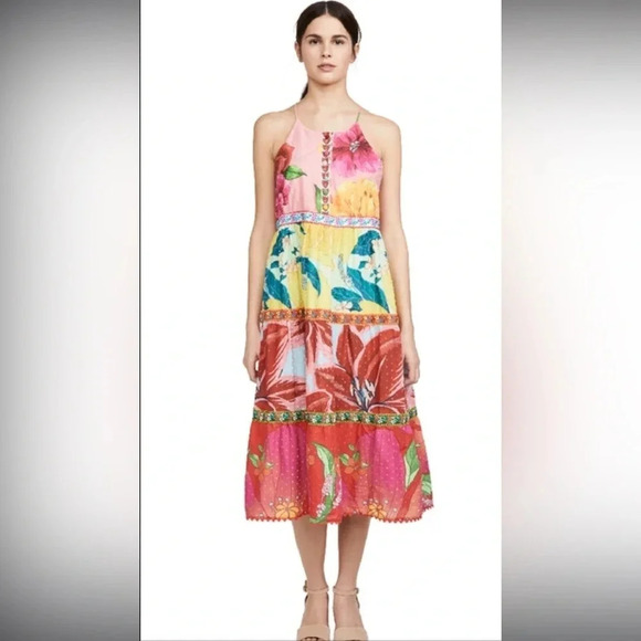 FARM Rio Gorgeous Floral embroidered detail button midi dress - Picture 1 of 11